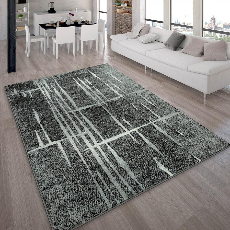 Paco Home Designervloerkleed Modern Trendy Laagpolig Vloerkleed In Grijs Zwart Crème Gemêleerd 120x170 cm