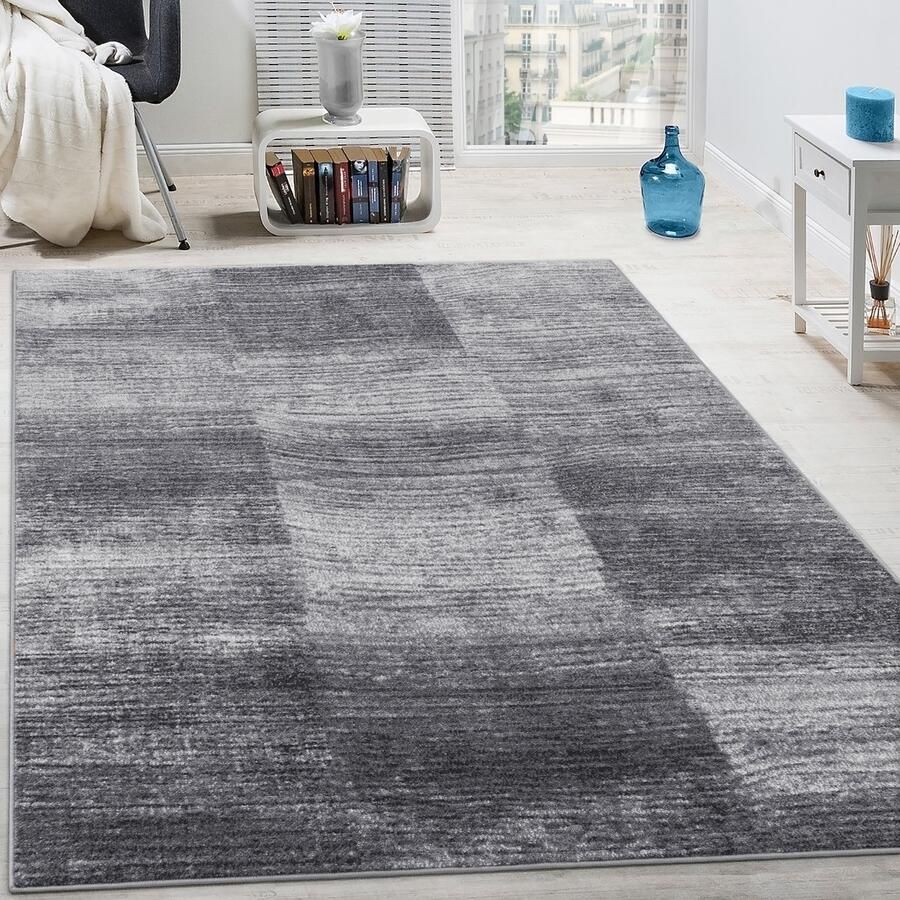 Paco Home Designervloerkleed Modern Woonkamervloerkleden Laagpolig Ruitpatroon Gemêleerd Grijs Zwart 60x100 cm