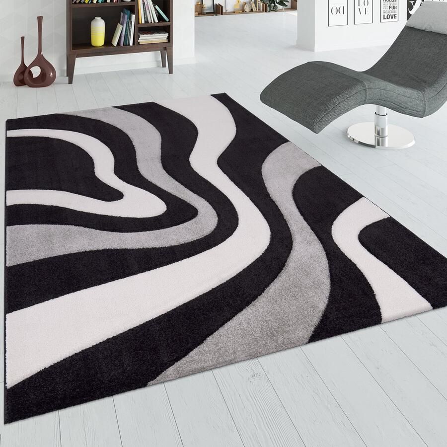 Paco Home Designvloerkleed Modern Abstract Golvenlook Contoursnede In Versch. Kleuren En Afmetingen 160x230 cm