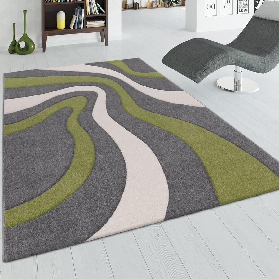 Paco Home Designvloerkleed Modern Abstract Golvenlook Contoursnede In Versch. Kleuren En Afmetingen 60x110 cm
