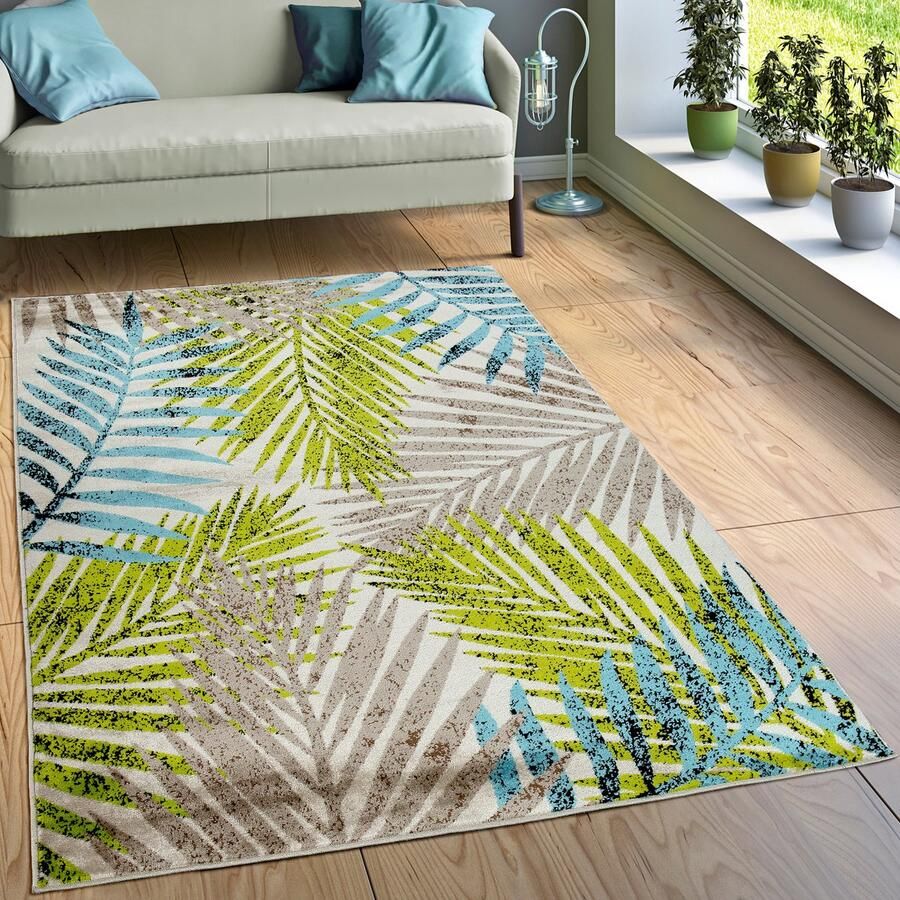 Paco Home Designvloerkleed Woonkamer Urban Jungle Palmen Design Bruin Beige Groen Blauw 80x150 cm