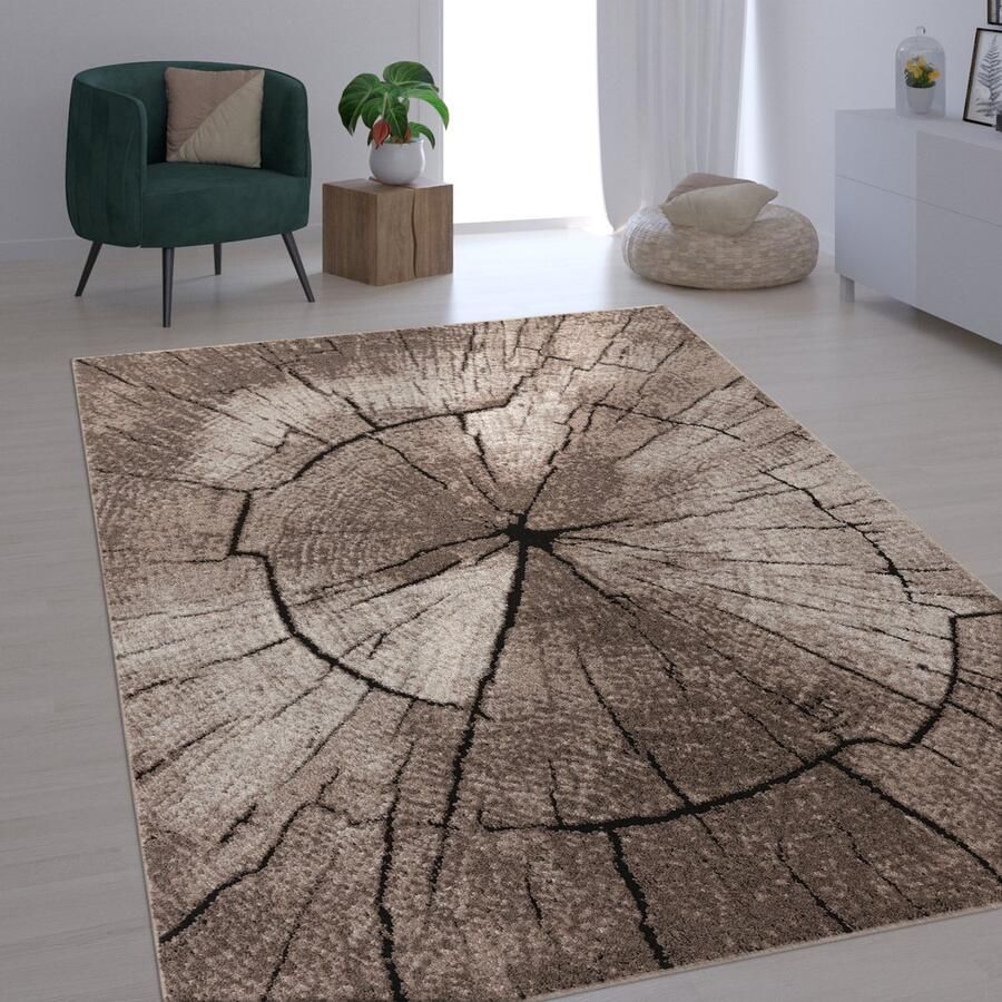 Paco Home Elegant Designervloerkleed Woonkamer Houtstam Boom-Look Natuurlijk Grijs Bruin Beige 140x200 cm