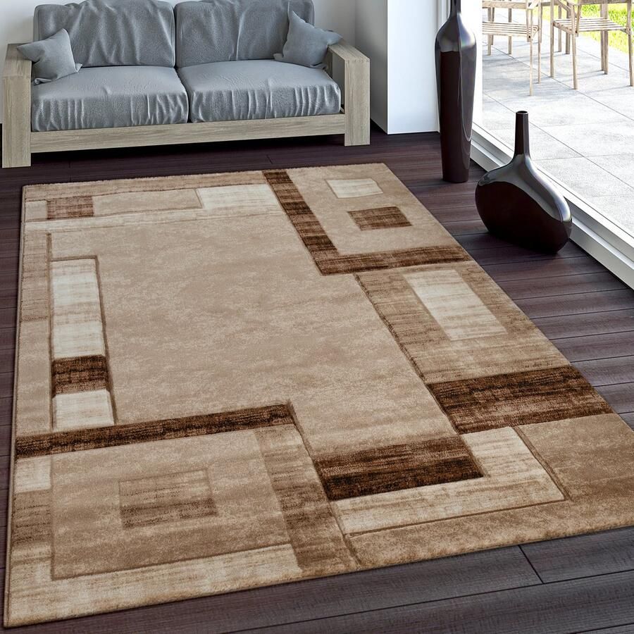 Paco Home Elegant Designvloerkleed Contoursnede Geruit In Bruin Beige Gemêleerd 60x100 cm