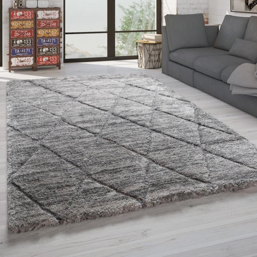 Paco Home Hoogpolig tapijt zachte shaggy voor de woonkamer met 3D-patroon met zacht garen in verschillende dessins 60x100 cm