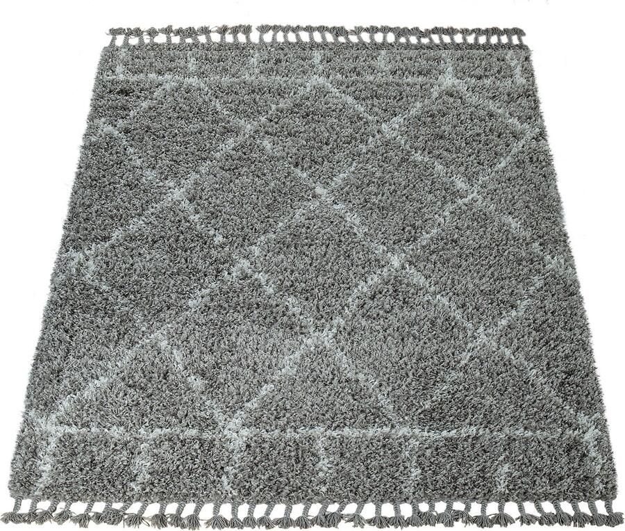 Paco Home Hoogpolig vloerkleed grijs woonkamer oosters patroon berberstijl zacht shaggy 160x230 cm