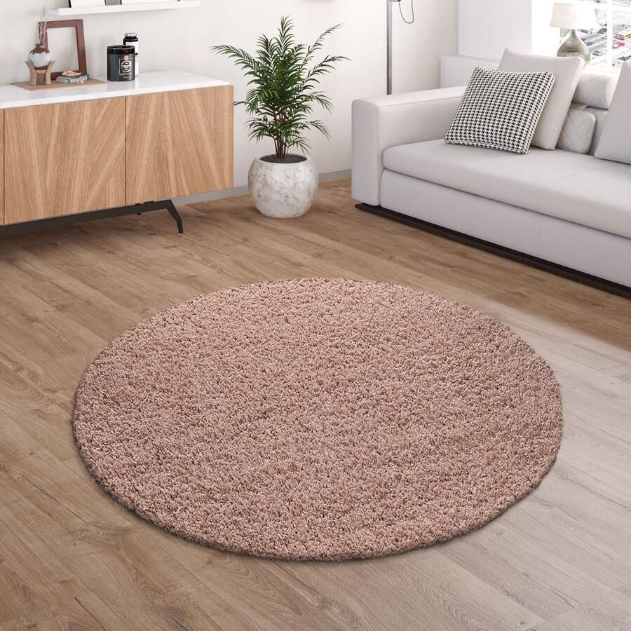 Paco Home Hoogpolig Vloerkleed Shaggy Voor Woonkamer Zacht Pluizig Bestendig Sterk 120 cm Rund