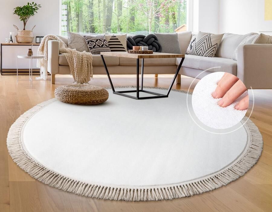 Paco Home Hoogpolig Vloerkleed Woonkamer Kinderkamer Shaggy Antislip Eenkleurig Zacht 120 cm Rund