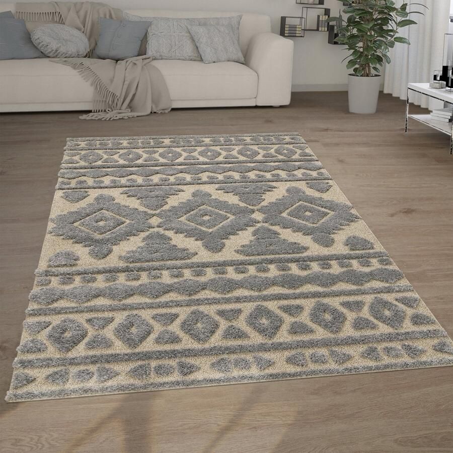 Paco Home Hoogpolig Vloerkleed Woonkamer Shaggy 3D Look Ethno Boho Vintage Look Zacht 80x150 cm