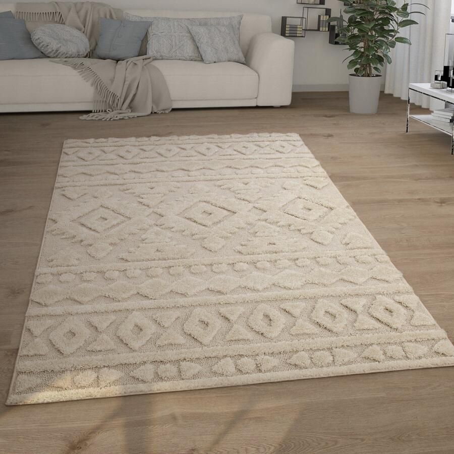 Paco Home Hoogpolig Vloerkleed Woonkamer Shaggy 3D Look Ethno Boho Vintage Look Zacht 230x330 cm