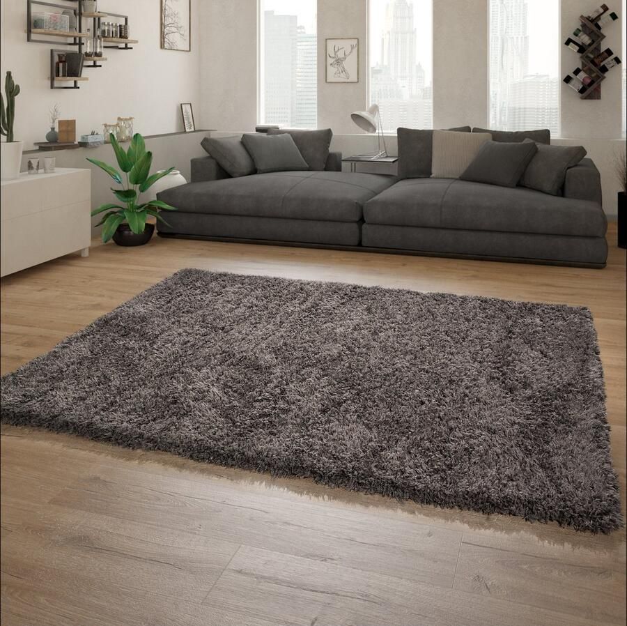 Paco Home Hoogpolig Vloerkleed Woonkamer Shaggy Langpolig Modern Eenkleurig Patroon 200 cm Quadrat