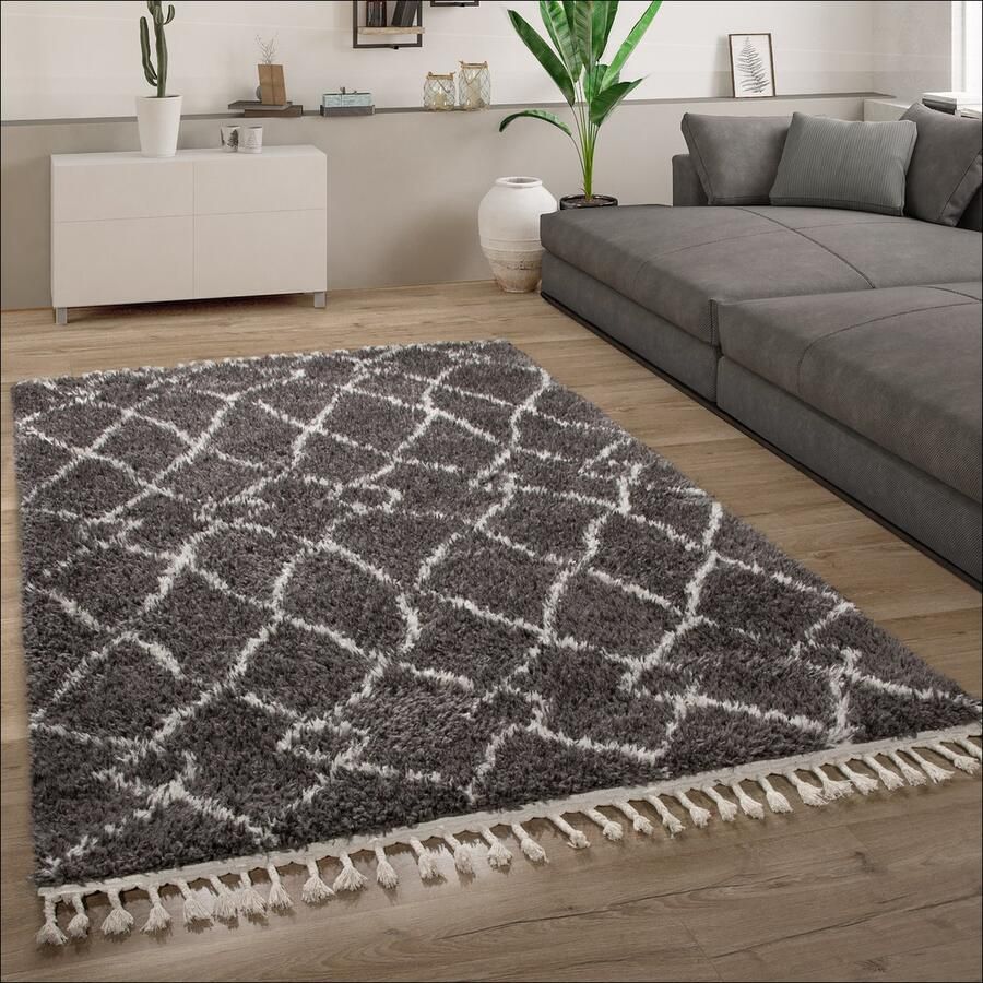 Paco Home Hoogpolig Vloerkleed Woonkamer Shaggy Scandinavisch Franjes Pluizig Modern 60x100 cm