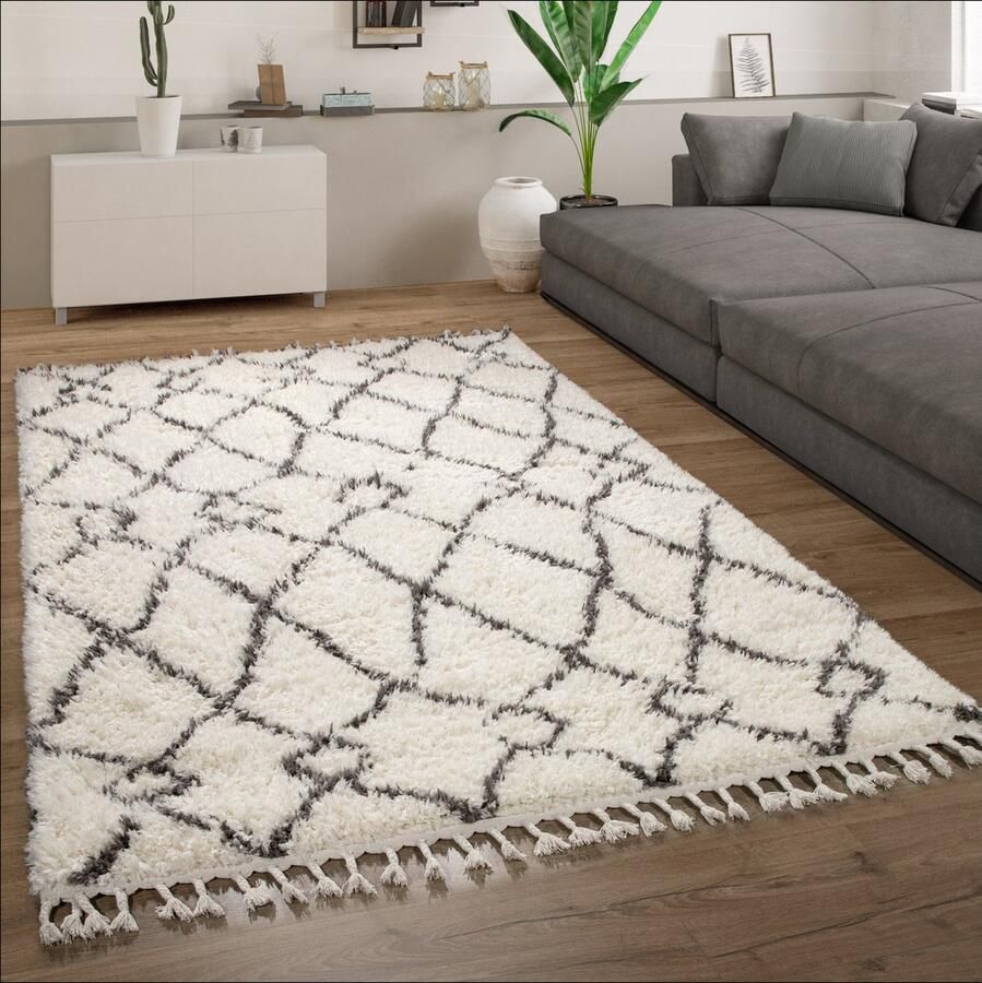 Paco Home Hoogpolig Vloerkleed Woonkamer Shaggy Scandinavisch Franjes Pluizig Modern 120x170 cm