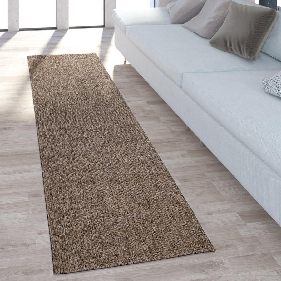 Paco Home In-& Outdoor Balkon Terras Keukenvloerkleed Eenkleurig Gemêleerd Patroon 80x250 cm