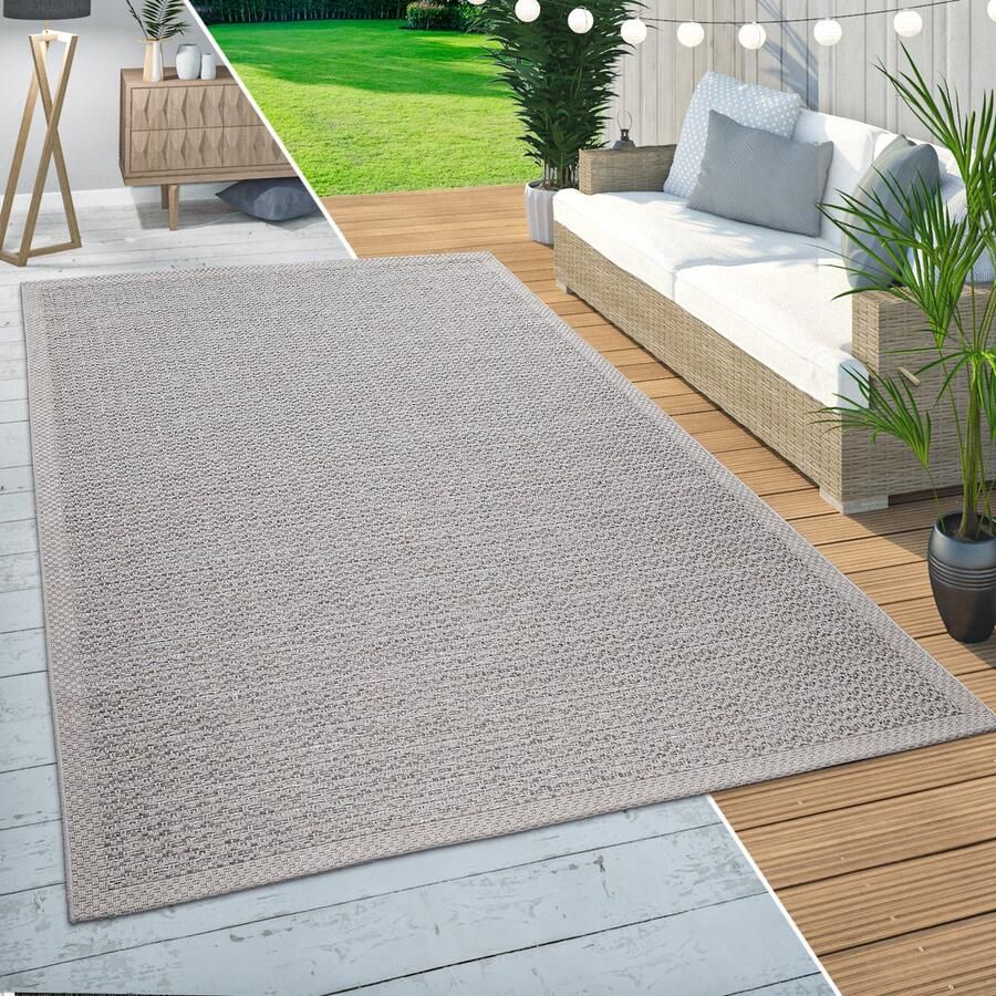 Paco Home Vloerkleed Vancouver 162 Platweefsel gemêleerde look met randdessin geschikt voor binnen en buiten - Foto 1