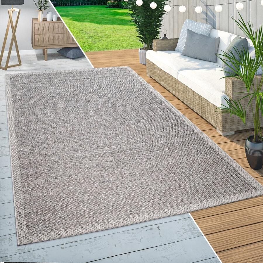 Paco Home Vloerkleed Vancouver 161 Platweefsel gemêleerde look met randdessin geschikt voor binnen en buiten