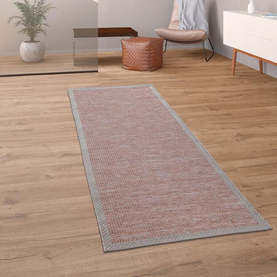 Paco Home In-& Outdoor Vloerkleed Balkon Terras Keukenvloerkleed Randen Design Oranje 80x150 cm