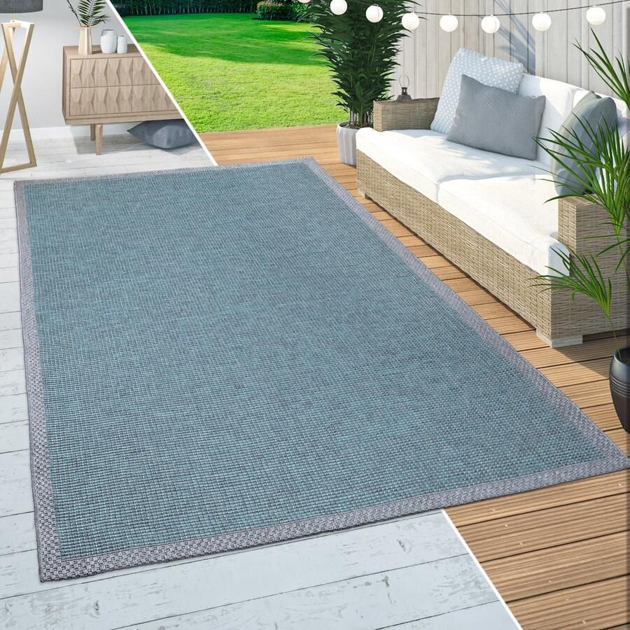Paco Home In-& Outdoor Vloerkleed Balkon Terras Keukenvloerkleed Randen Design Turquoise 120x160 cm
