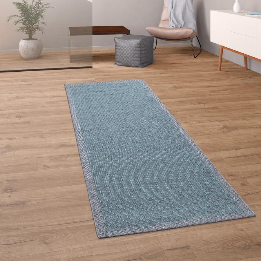 Paco Home In-& Outdoor Vloerkleed Balkon Terras Keukenvloerkleed Randen Design Turquoise 140x200 cm