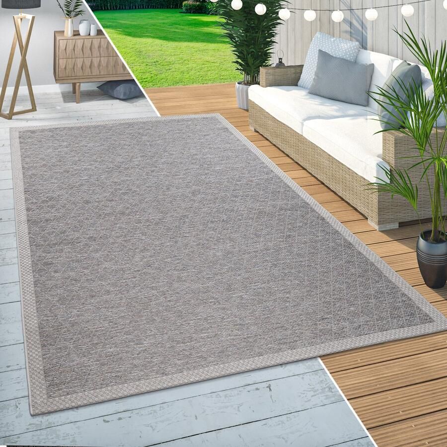 Paco Home Vloerkleed Vancouver 163 Platweefsel ruitmotief mêlee randdessin geschikt voor buiten