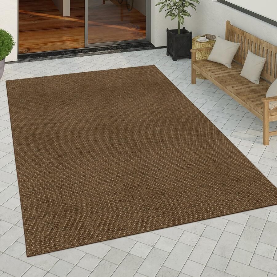 Paco Home In-& Outdoor Vloerkleed Keukenvloerkleed Eenkleurig Sisal Look Modern Bruin 80x150 cm - Foto 2