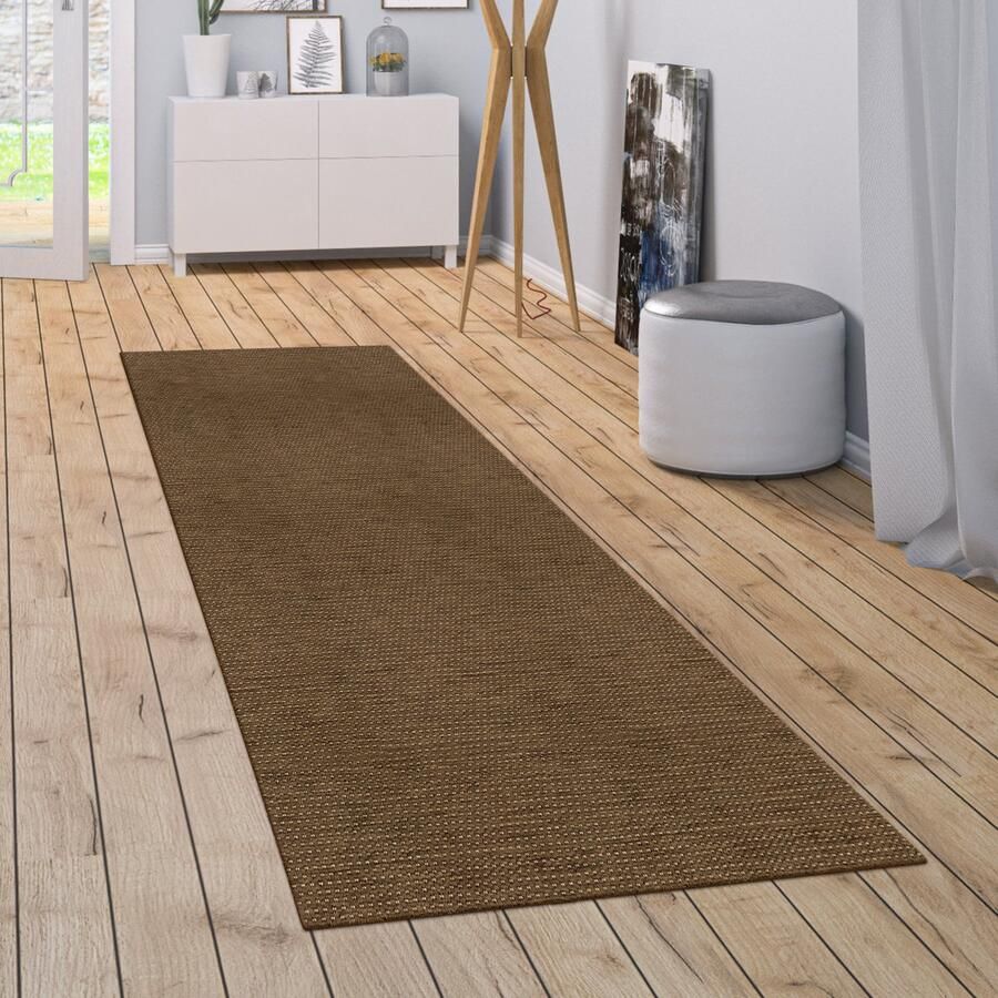 Paco Home In-& Outdoor Vloerkleed Keukenvloerkleed Eenkleurig Sisal Look Modern Bruin 80x150 cm