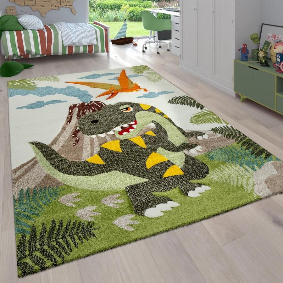 Paco Home Kinderkamer kindertapijt voor jongens met dieren en jungle motieven laagpolig 140x200 cm