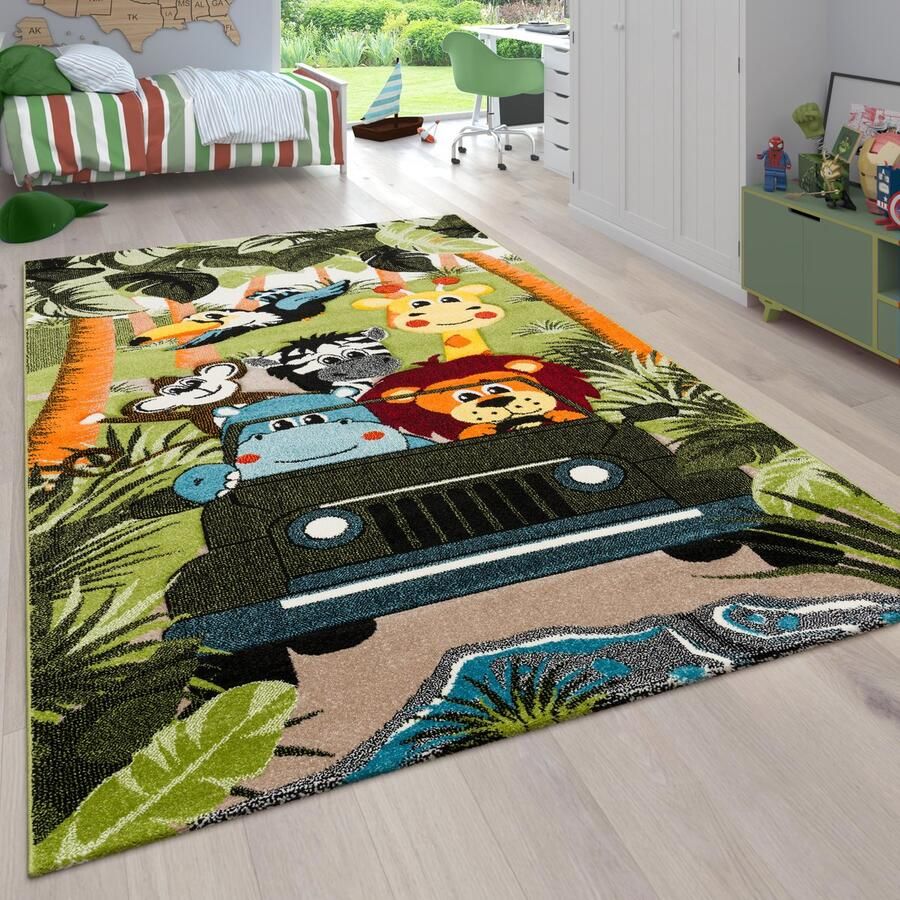 Paco Home Kinderkamer kindertapijt voor jongens met dieren en jungle motieven laagpolig 120x170 cm