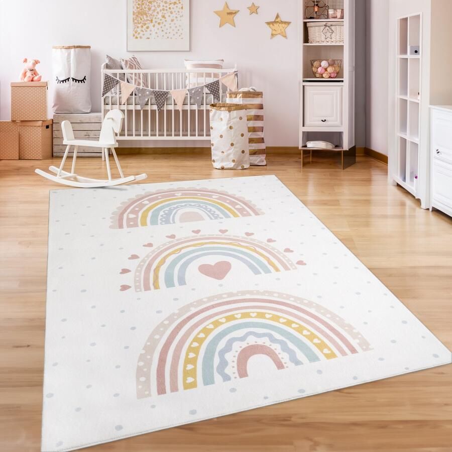 Paco Home Kindertapijt Kinderen Vloerkleed Kinderkamer Antislip Regenboog Hart Stippen 200x280 cm - Foto 2