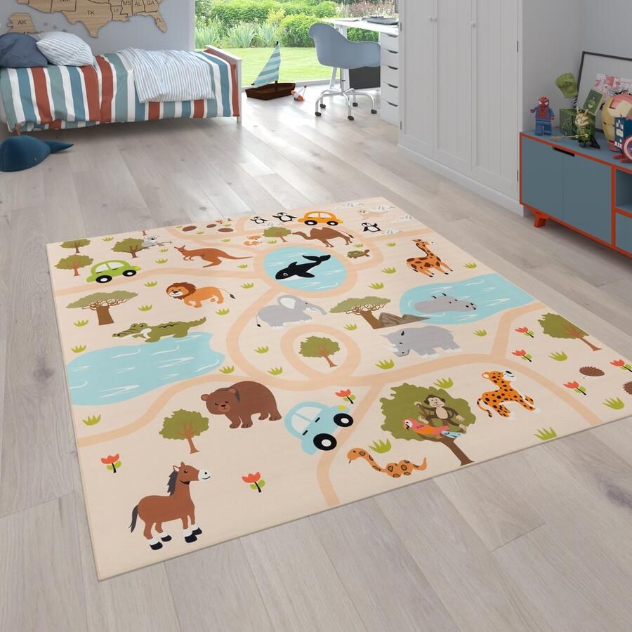 Paco Home Kindertapijt Laagpolige Vloerkleden Voor Kinderkamer Speelkleed Meerkleurig 200 cm Quadrat