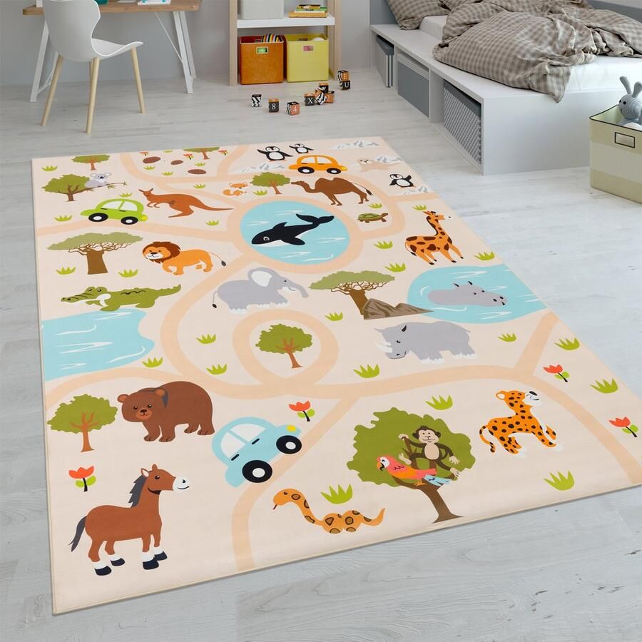 Paco Home Kindertapijt Laagpolige Vloerkleden Voor Kinderkamer Speelkleed Meerkleurig 140x200 cm