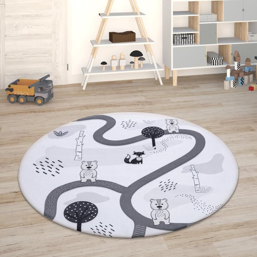 Paco Home Kindervloerkleed Kinderkamer Babykleed Stratenvloerkleed Speelvloerkleed 120 cm Rund