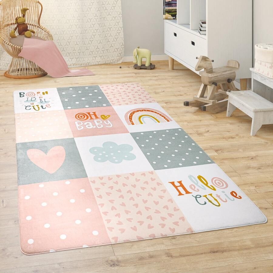 Paco Home Kindervloerkleed Kinderkamer Speelkleed Babykleed Dieren Regenboog Hart 120x160 cm