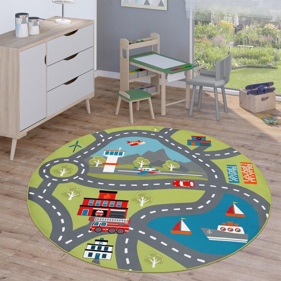Paco Home Kindervloerkleed Vloerkleed Rond Kinderkamer-Speelvloerkleed Stratenvloerkleed 200 cm Rund