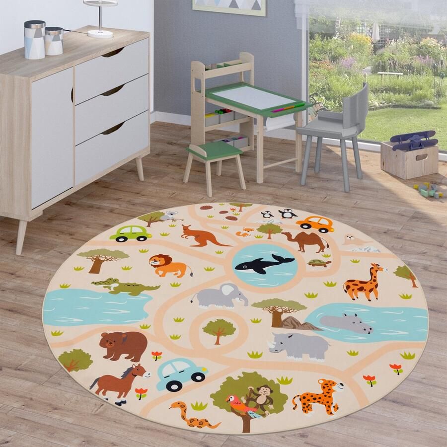 Paco Home Kindervloerkleed Vloerkleed Rond Kinderkamer-Speelvloerkleed Stratenvloerkleed 200 cm Rund