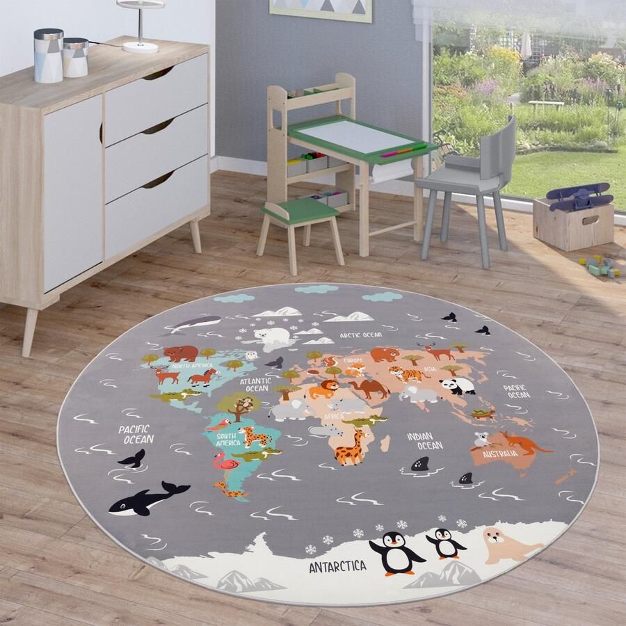 Paco Home Kindervloerkleed Vloerkleed Rond Kinderkamer-Speelvloerkleed Stratenvloerkleed 160 cm Rund