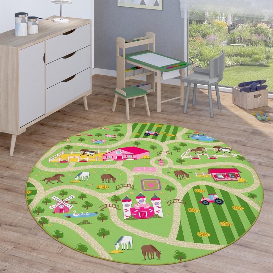 Paco Home Kindervloerkleed Vloerkleed Rond Kinderkamer-Speelvloerkleed Stratenvloerkleed 200 cm Rund