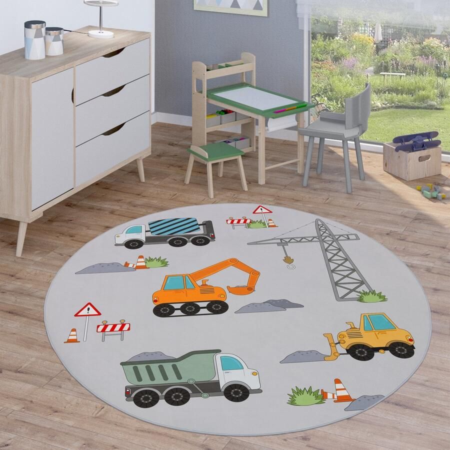 Paco Home Kindervloerkleed Vloerkleed Rond Kinderkamer-Speelvloerkleed Stratenvloerkleed 200 cm Rund