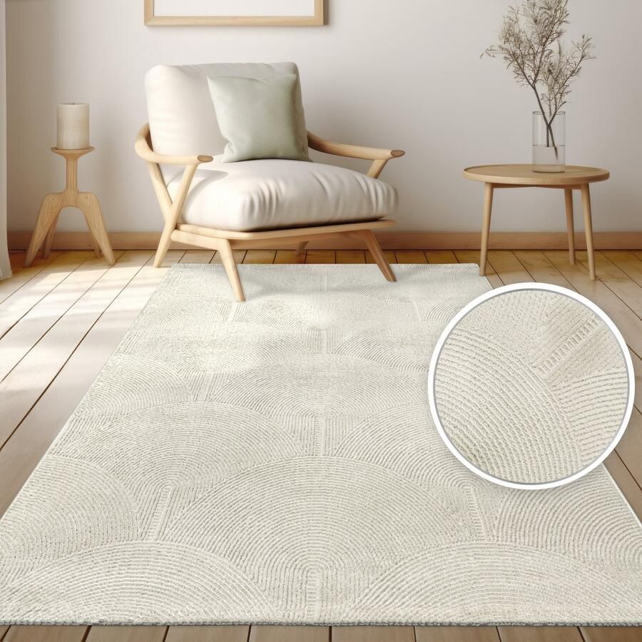 Paco Home Kleed Woonkamer Kortpolig Scandinavisch Boho Boogmotief Effen Kleur Beige Crème 120x160 cm