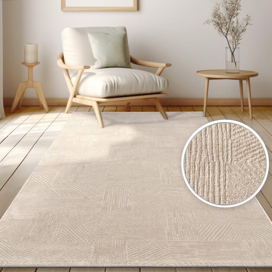 Paco Home Kleed Woonkamer Kortpolig Scandinavisch Boho Stijl Abstract Effen Kleur Beige 80x150 cm