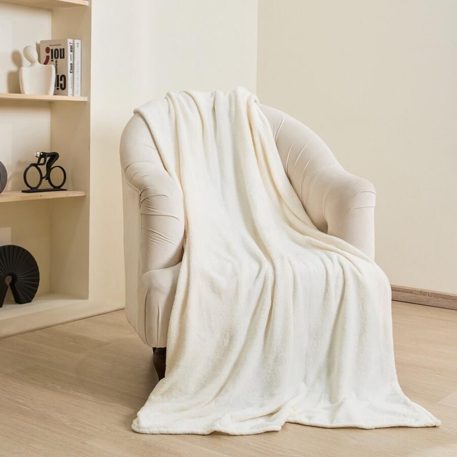 Paco Home Knuffelig Wafeldeken Fluffy Woondeken Sofa Deken Bank Zacht Plaid Sprei Crème