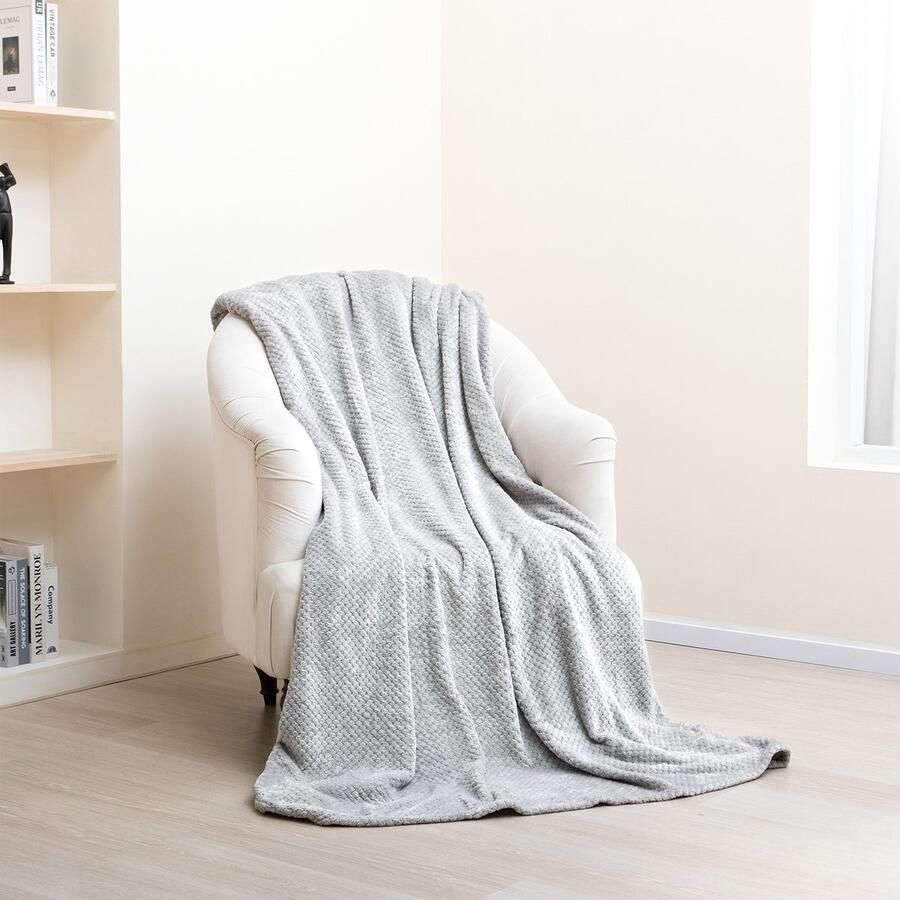 Paco Home Knuffelig Wafeldeken Fluffy Woondeken Sofa Deken Bank Zacht Plaid Sprei Lichtgrijs
