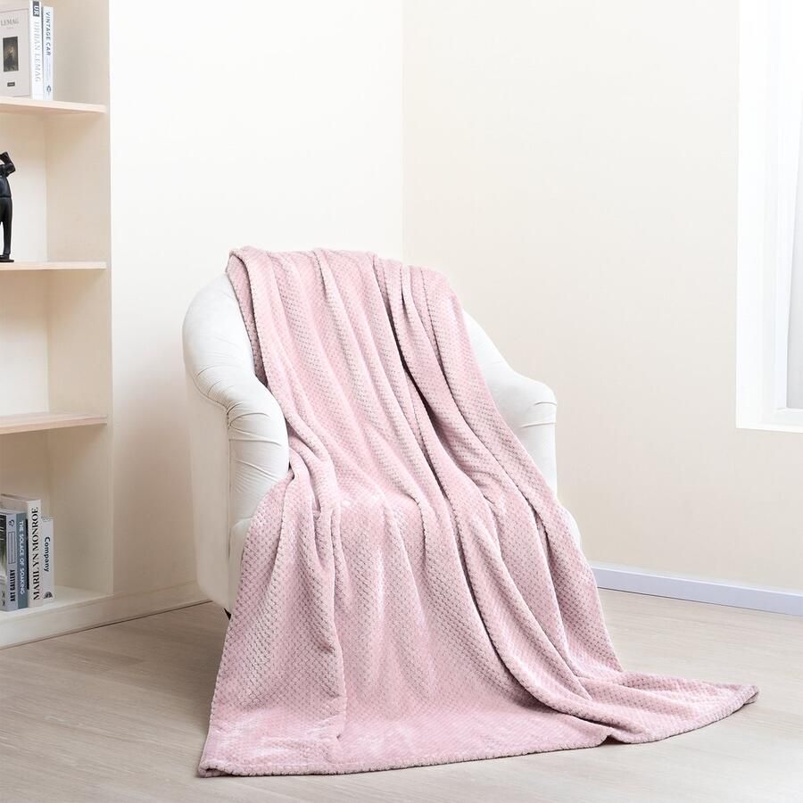 Paco Home Knuffelig Wafeldeken Fluffy Woondeken Sofa Deken Bank Zacht Plaid Sprei Roze