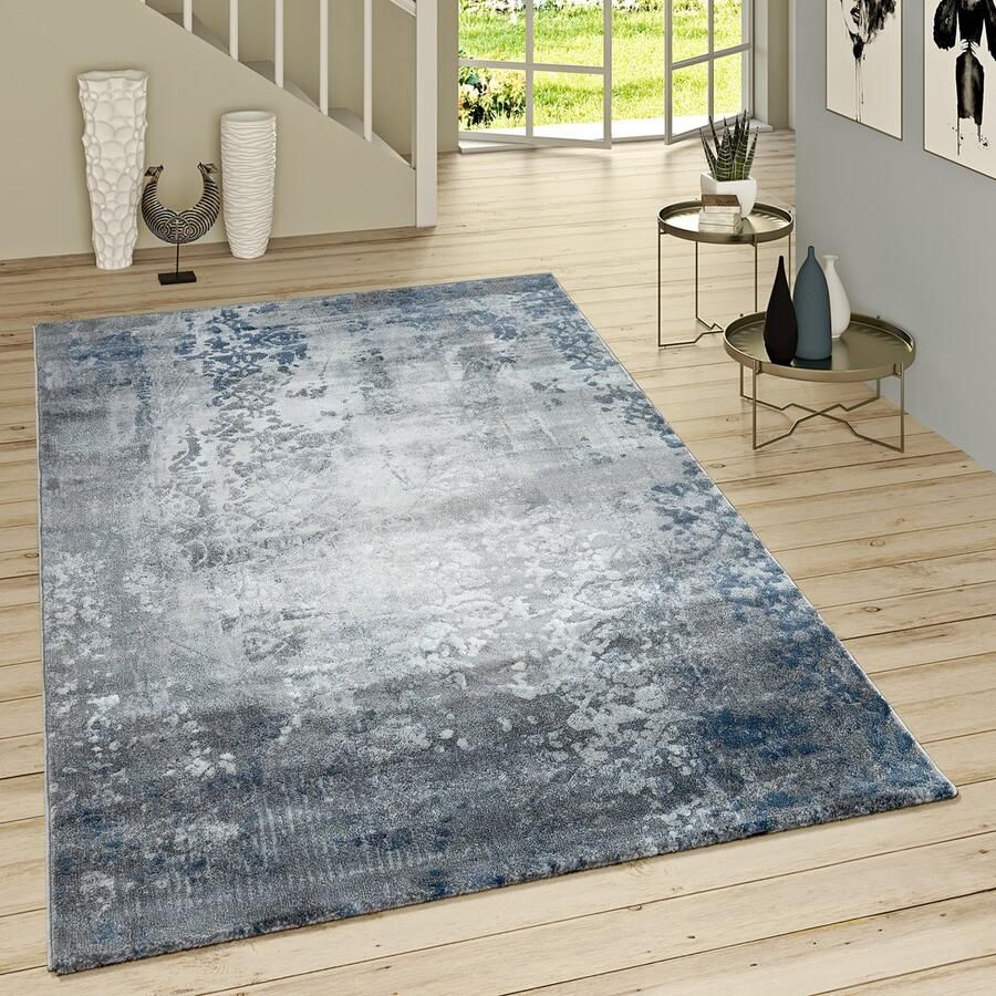 Paco Home Laagpolig Vloerkleed Modern Oriëntaals Patroon Vintagestijl Ombre-Look Grijs Blauw 155x230 cm