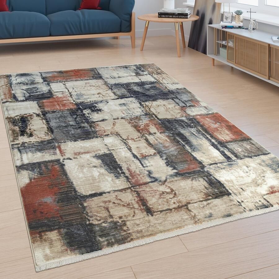 Paco Home Laagpolig Vloerkleed Woonkamer Abstract Design Modern Mozaïek-Look Bont 80x150 cm