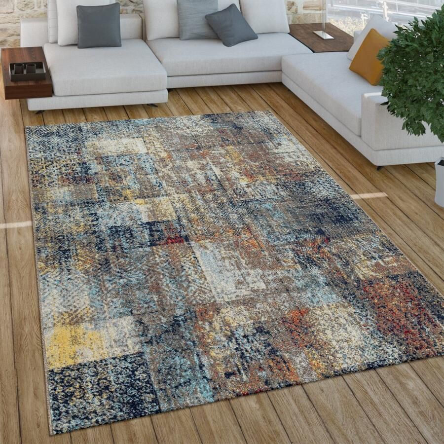 Paco Home Laagpolig Vloerkleed Woonkamer In Vintage-Used-Look Industriële Stijl 60x100 cm