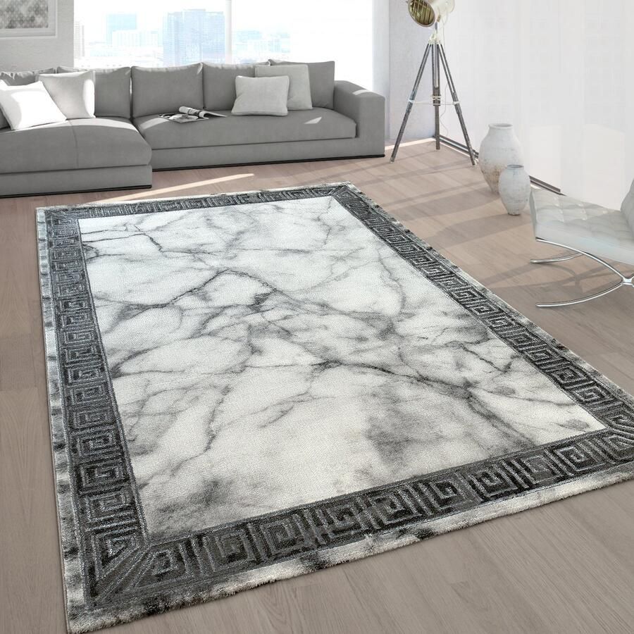 Paco Home Laagpolige Vloerkleden Grijs Goud Zacht Woonkamer Marmer-Look Versch. Designs 80x150 cm