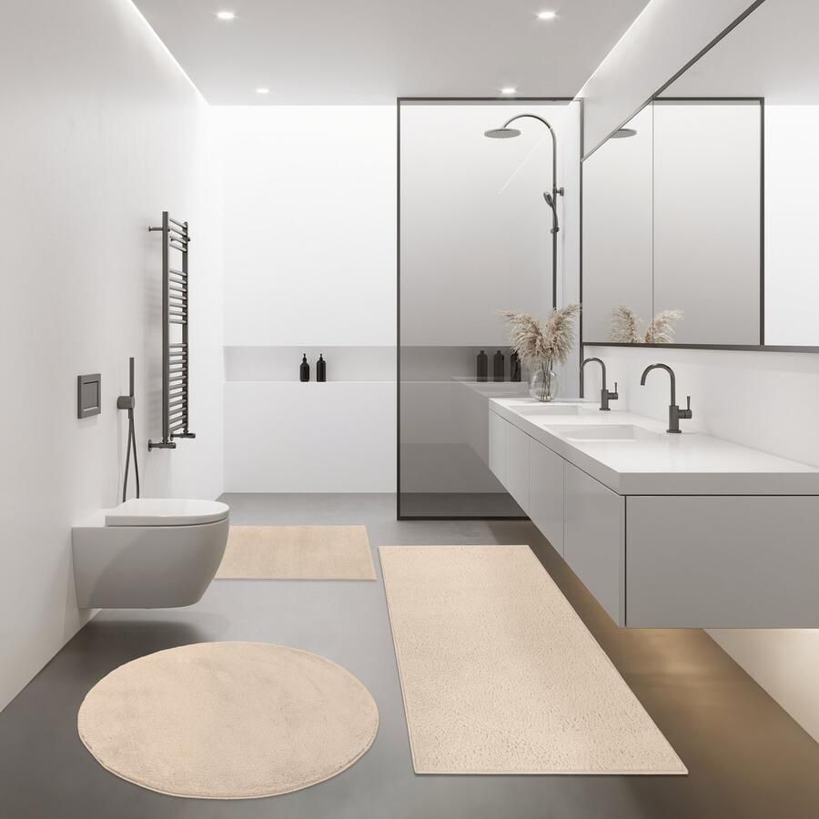 Paco Home Moderne Badkamermat Badkamer Vloerkleed Shaggy Wit In Versch. Afmetingen En Kleuren Ø 80 cm Rund