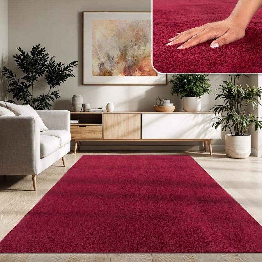 Paco Home Moderne woonkamer tapijt kortpolig wasbaar zacht uni effect bont antislip 200 cm Quadrat - Foto 2