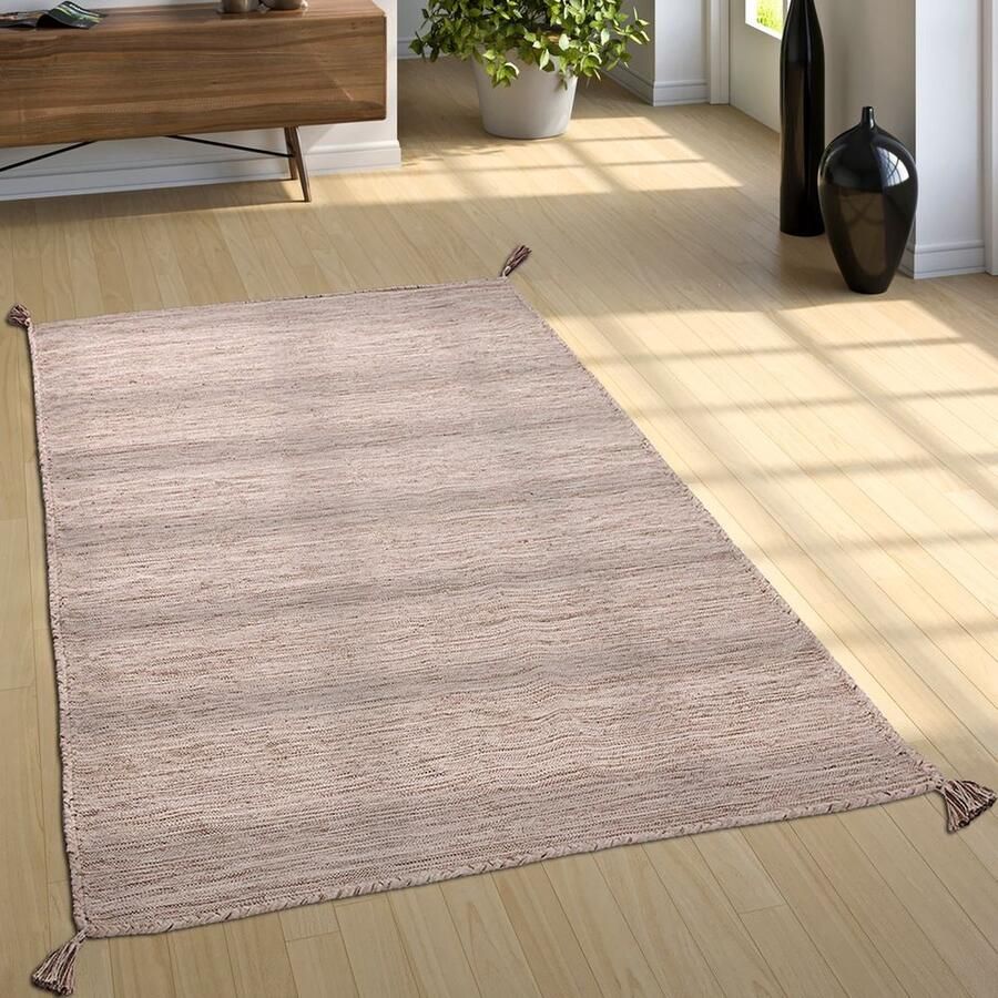 Paco Home Natuurvloerkleed Met Franjes Voor De Woonkamer Modern Handgeweven Kelim 100% Katoen 240x340 cm