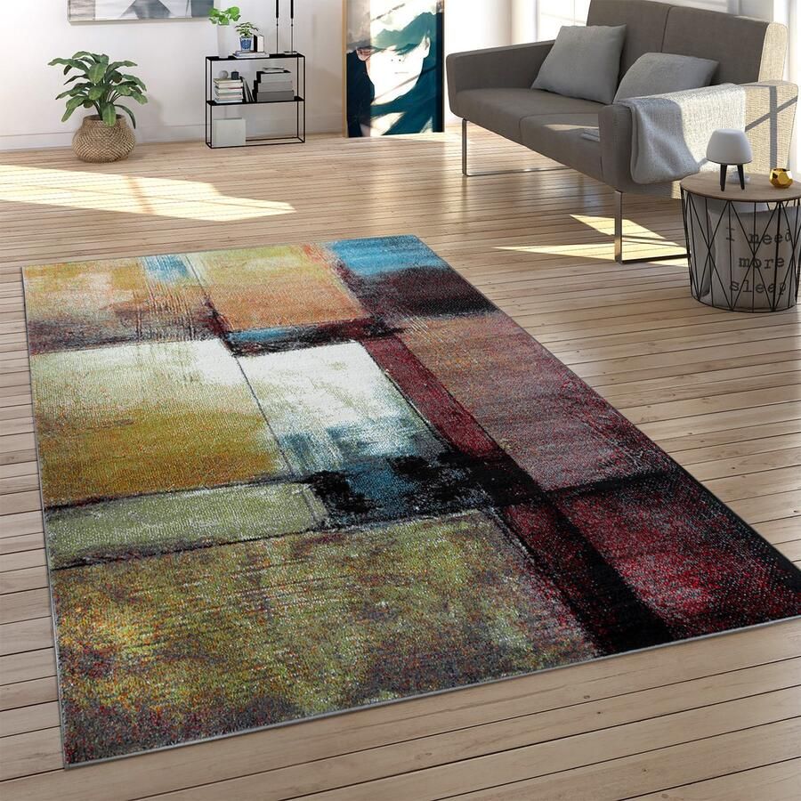 Paco Home Ontwerper Vloerkleed Modern Woonkamer Olieschilderij Abstract Roest-Look In Zwart Geel 70x250 cm